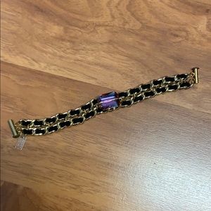 Vintage Mikay Love Sueded Chain Bracelet & Crystal